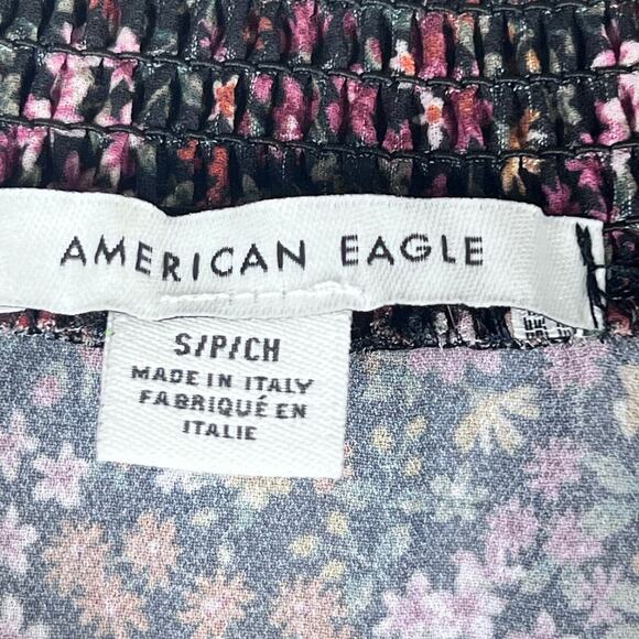 American Eagle Womens Mini Dress Small Burgundy Floral Button Tiered Lined Boho - Picture 6 of 14